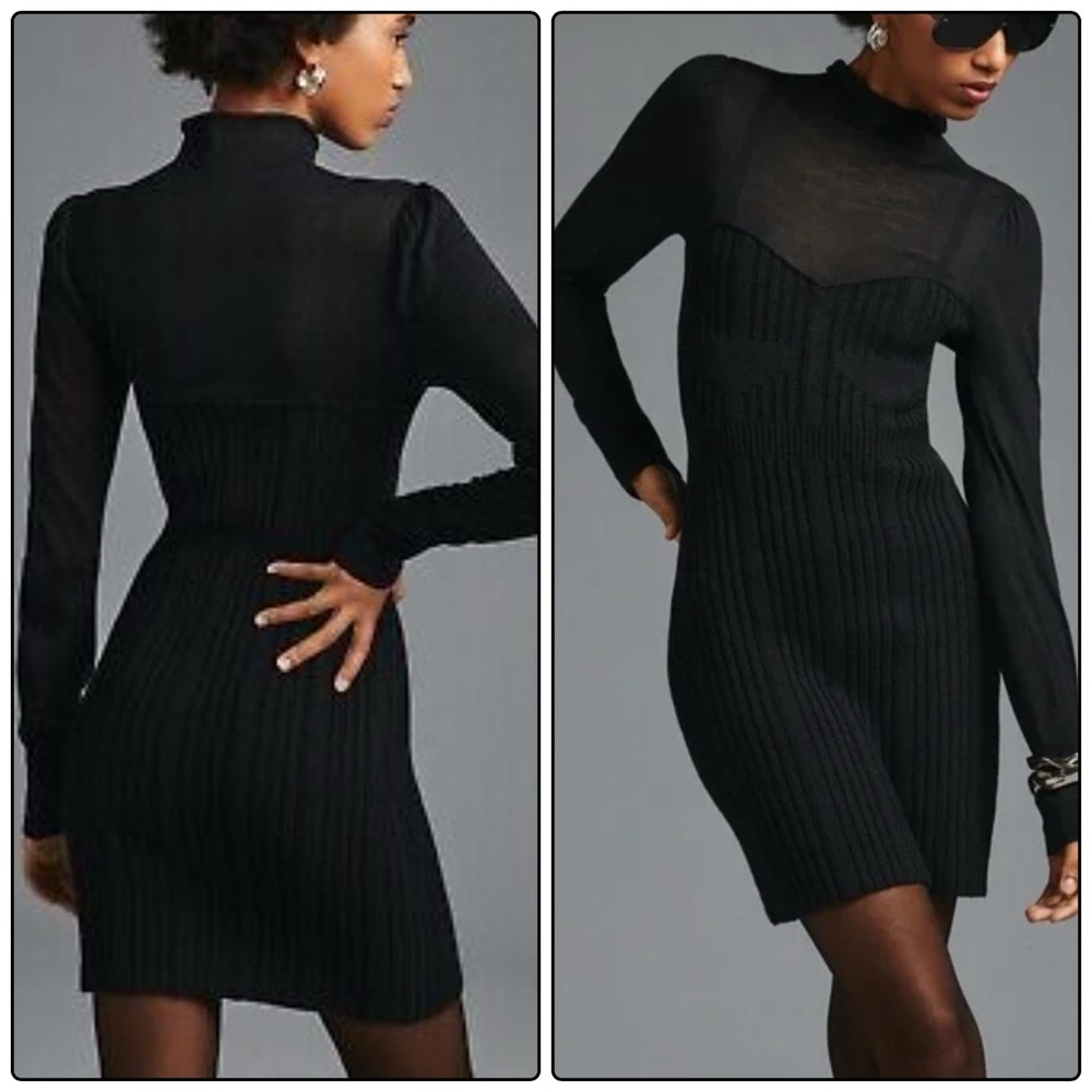 Anthropologie Black Bodycon Dress with Long Sleeves and Mock Neck